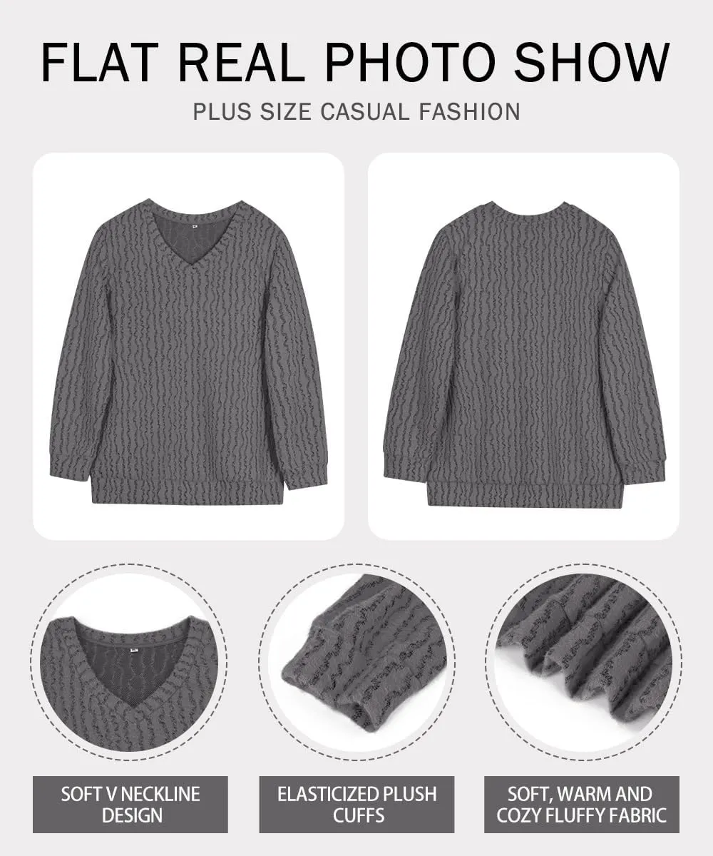RITERA Women's Plus Size Textured Tops Long Sleeve Sweater Shirts Knit Tunic Oversized Casual Pullover Blouse XL-5XL