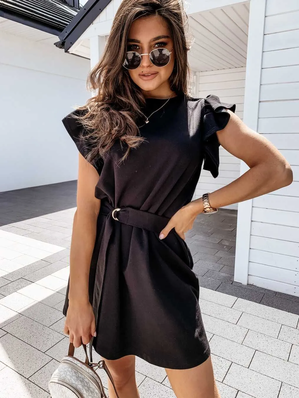 Ruffled Color Short Dress