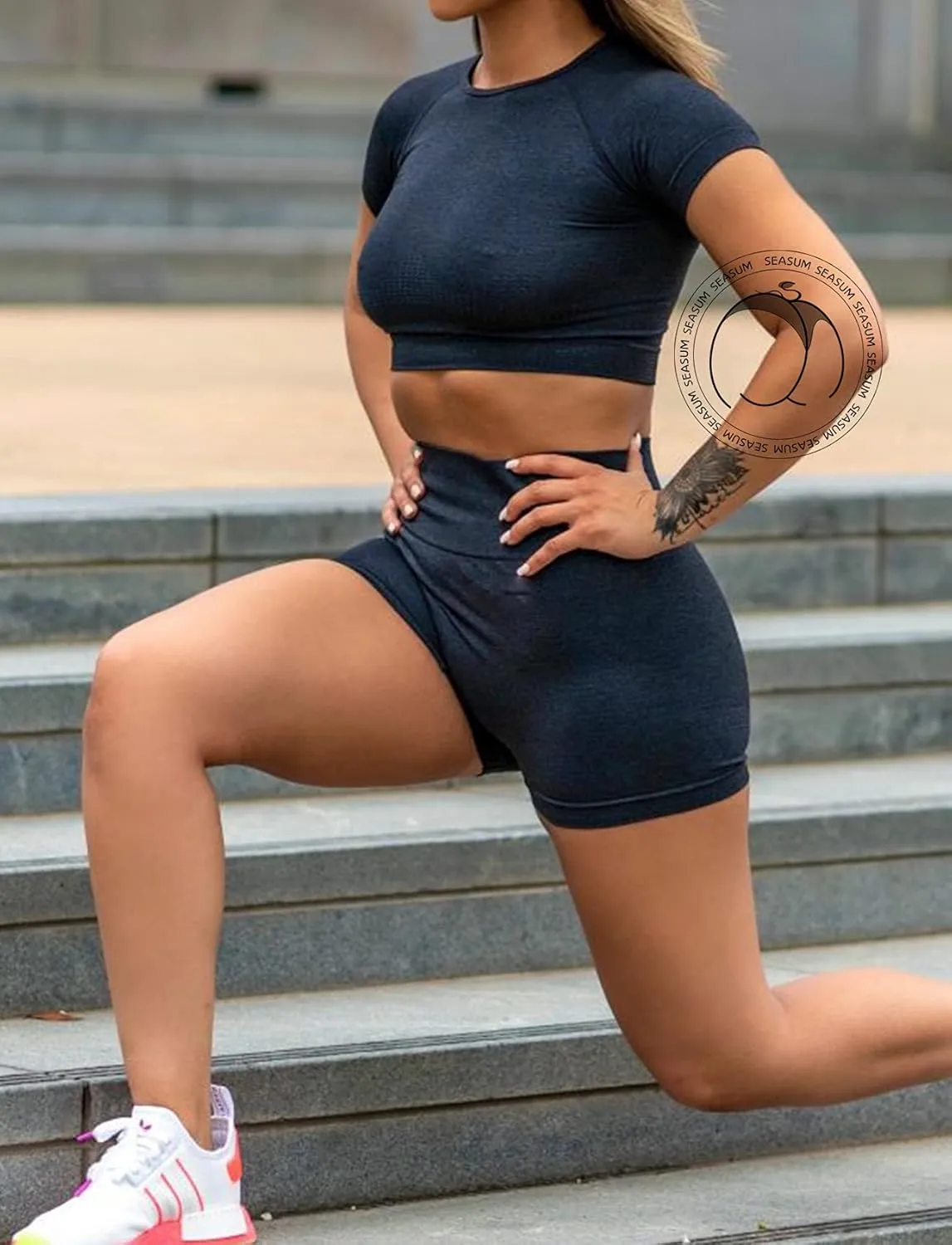 SEASUM Women Workout Crop Top Seamless Shirt Athletic Long Sleeve Fitness Tight Tee