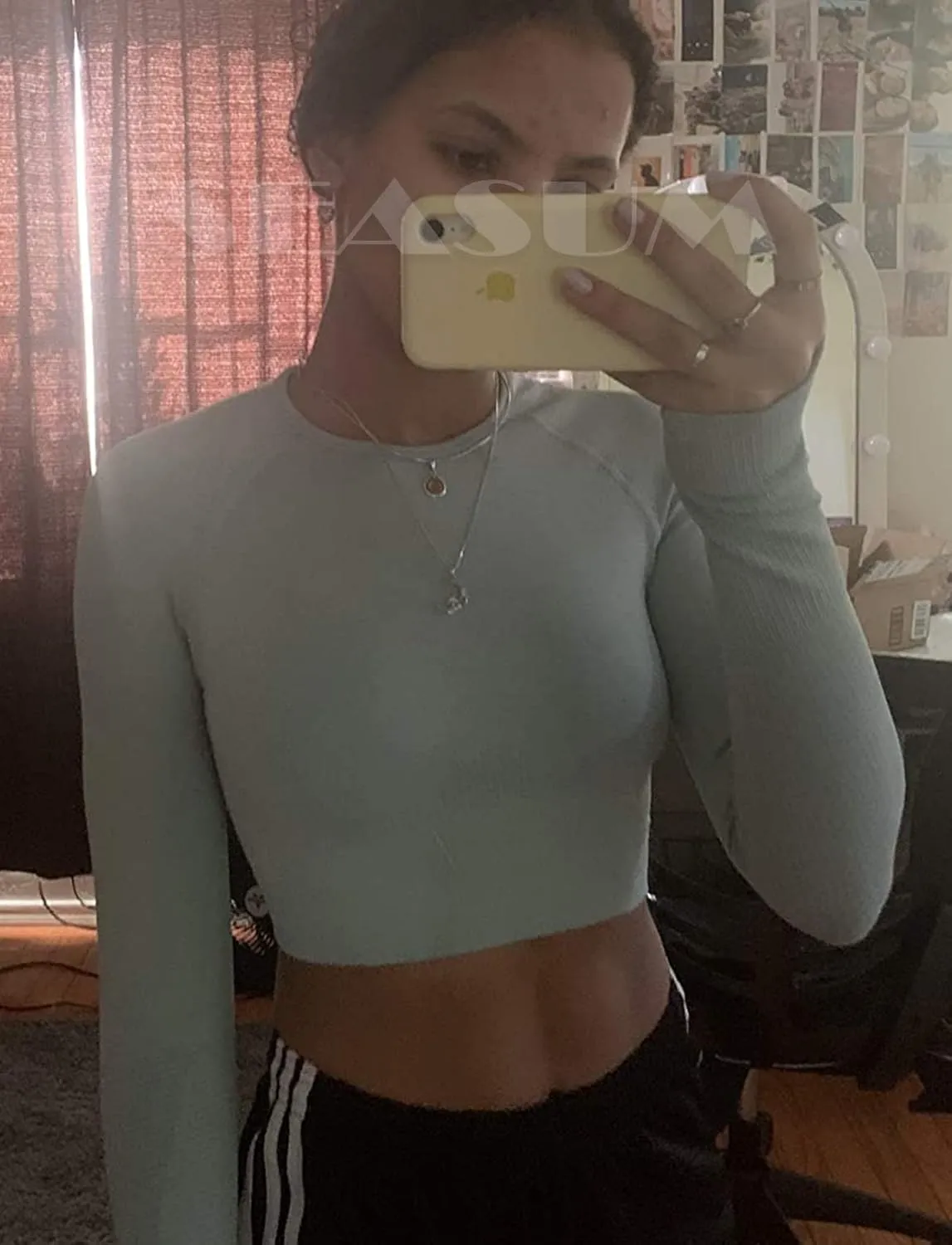 SEASUM Women Workout Crop Top Seamless Shirt Athletic Long Sleeve Fitness Tight Tee