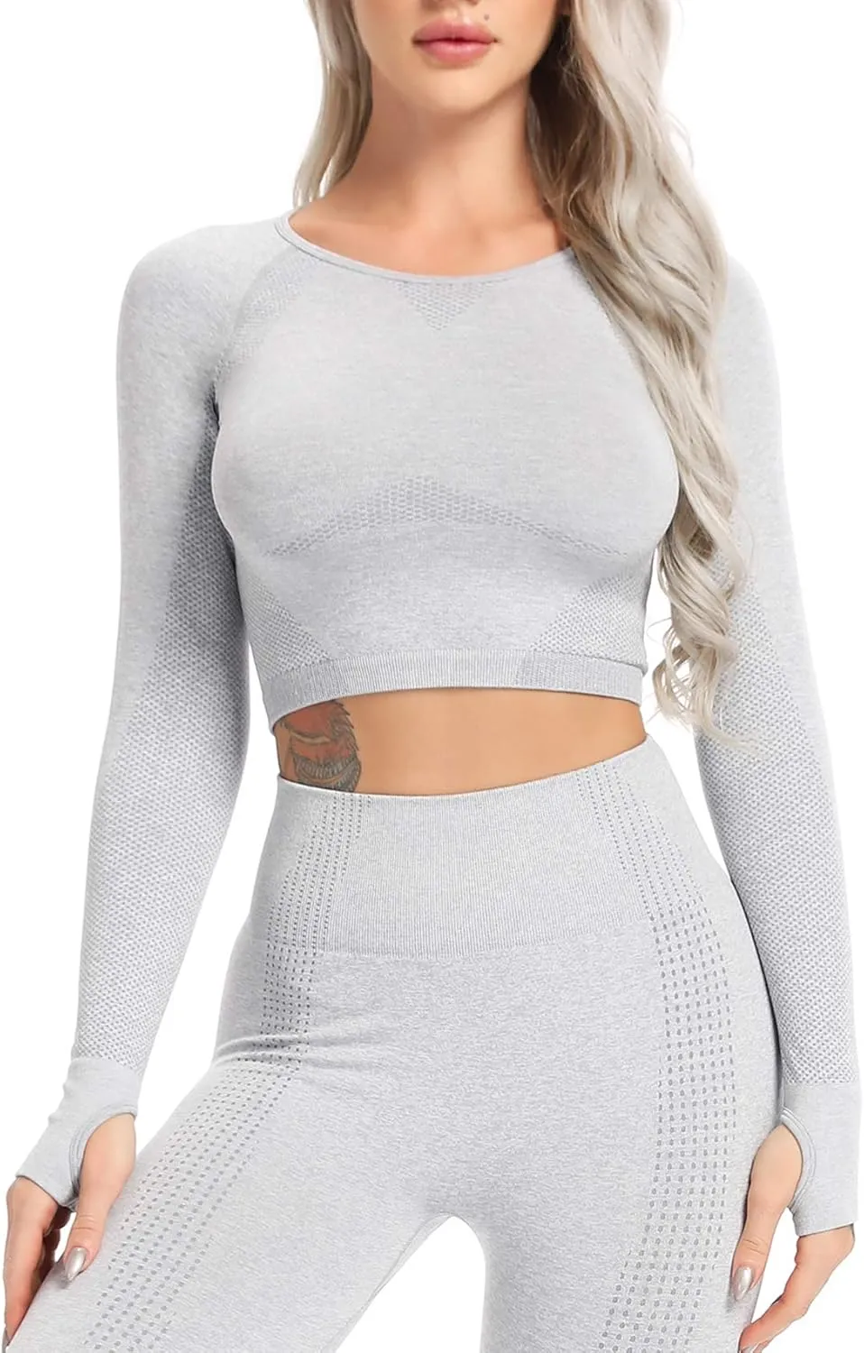SEASUM Women Workout Crop Top Seamless Shirt Athletic Long Sleeve Fitness Tight Tee