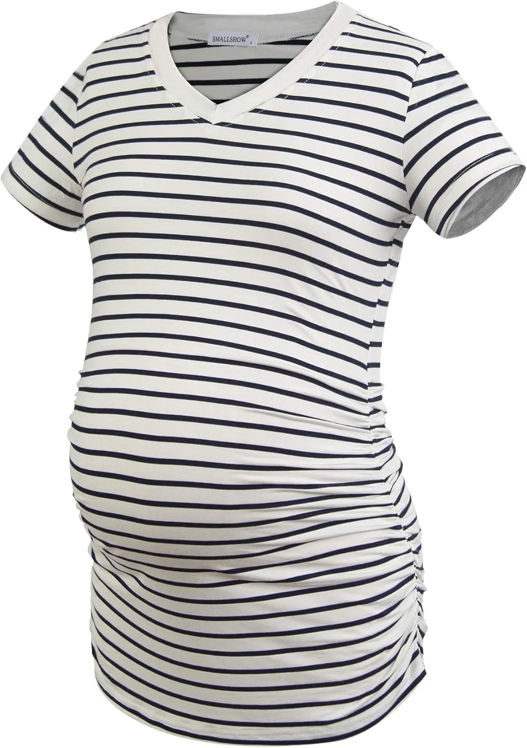 Smallshow Women's V Neck Maternity Clothes Tops Side Ruched Pregnancy T Shirt