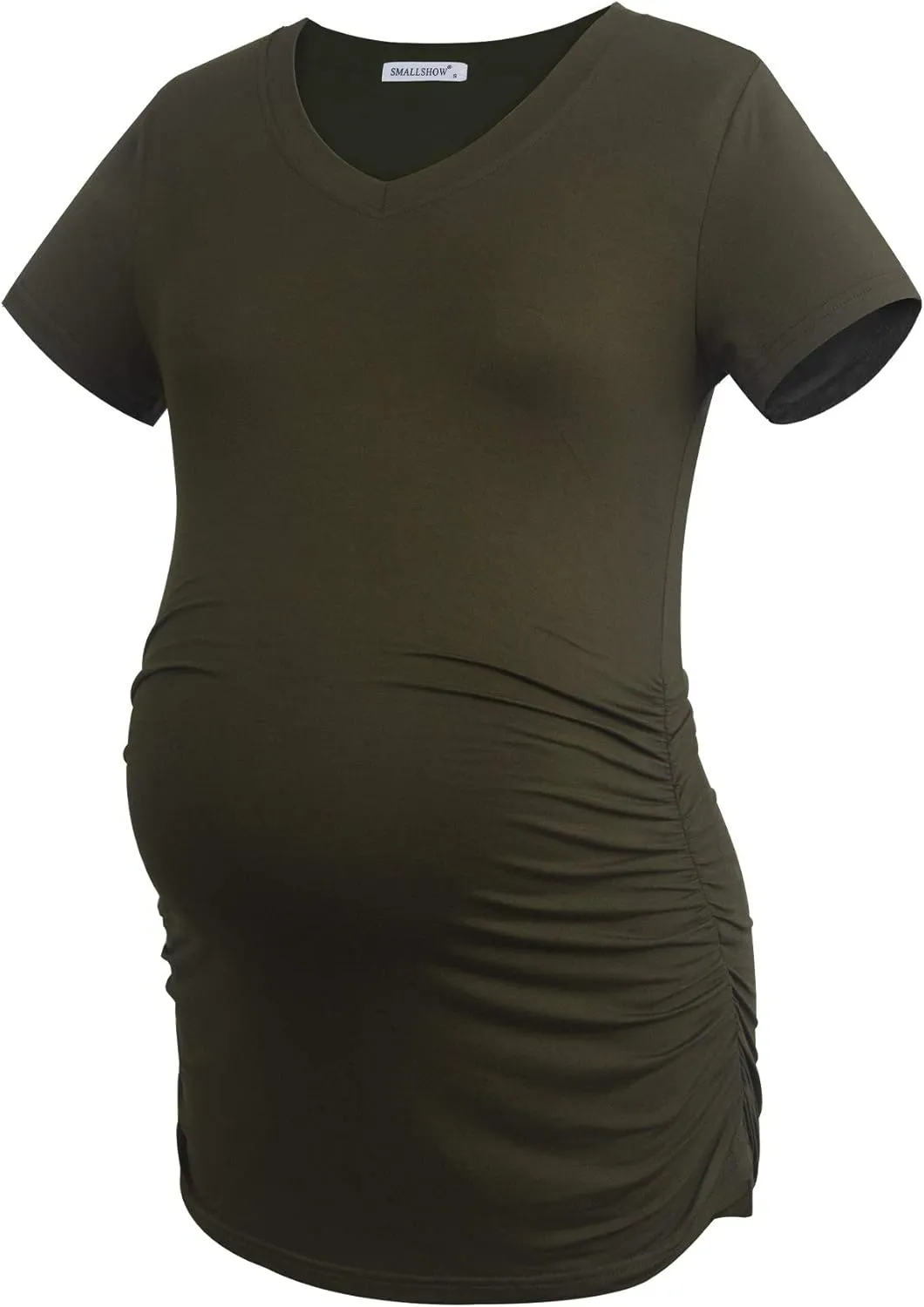 Smallshow Women's V Neck Maternity Clothes Tops Side Ruched Pregnancy T Shirt