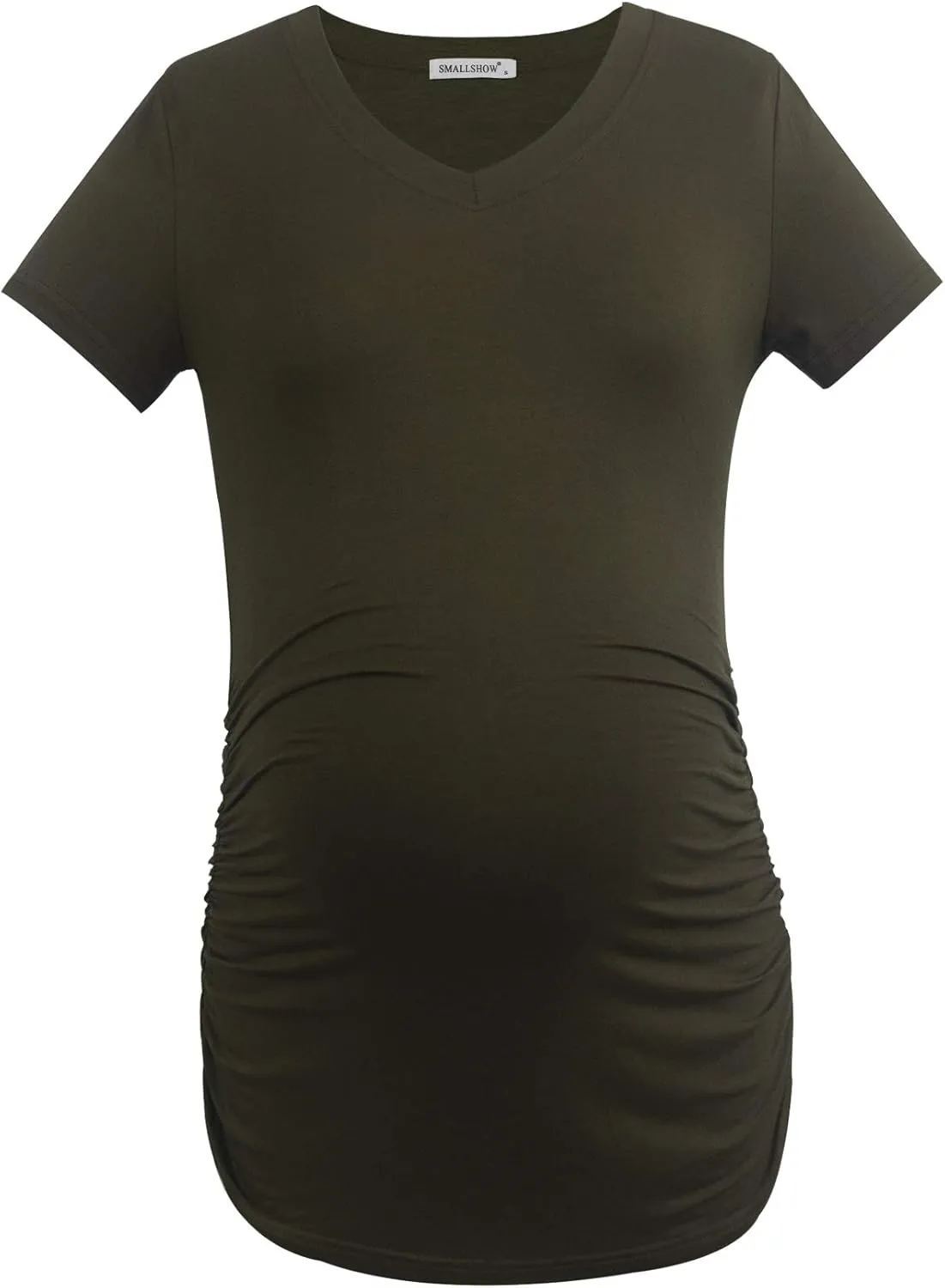 Smallshow Women's V Neck Maternity Clothes Tops Side Ruched Pregnancy T Shirt
