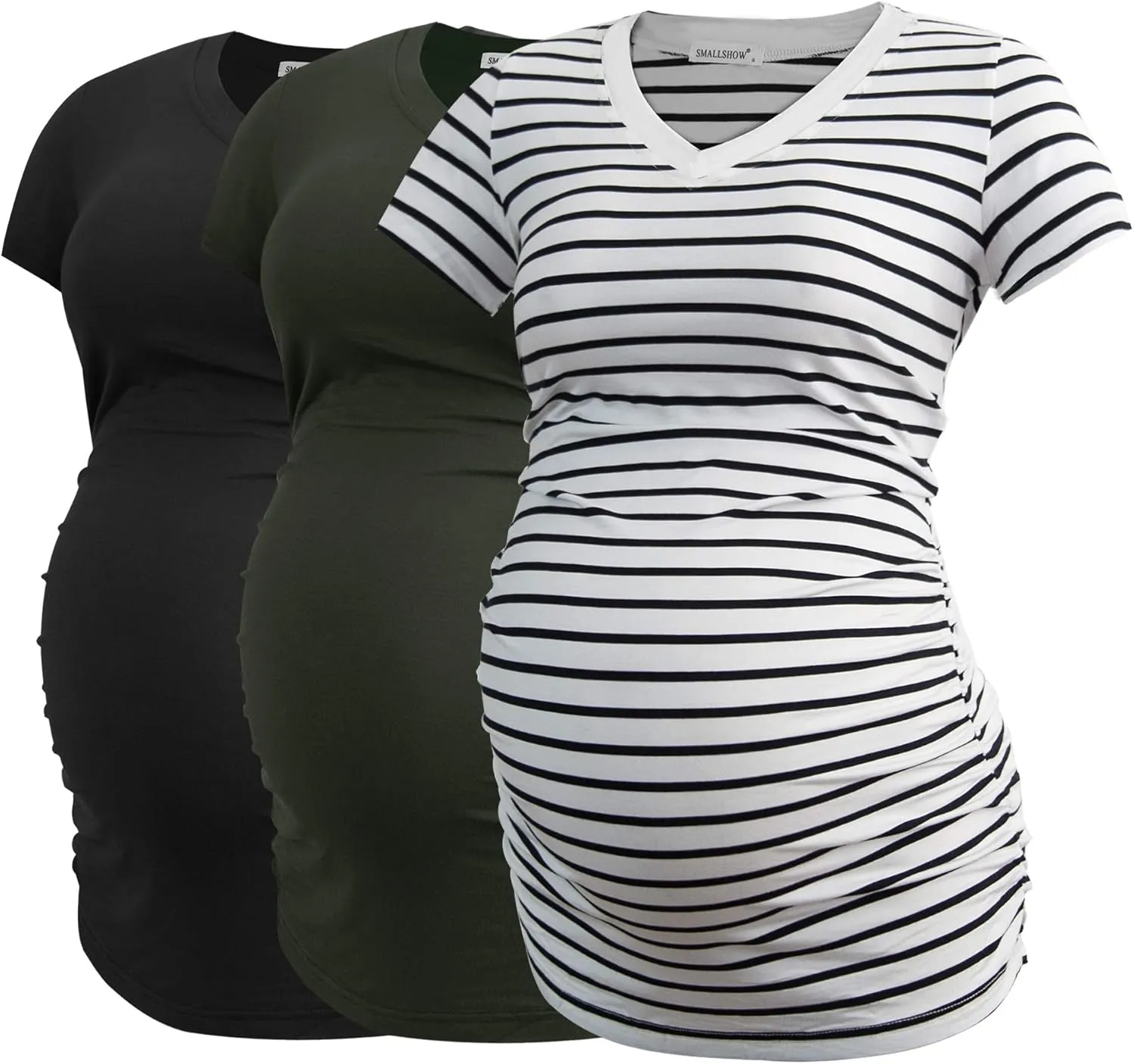 Smallshow Women's V Neck Maternity Clothes Tops Side Ruched Pregnancy T Shirt