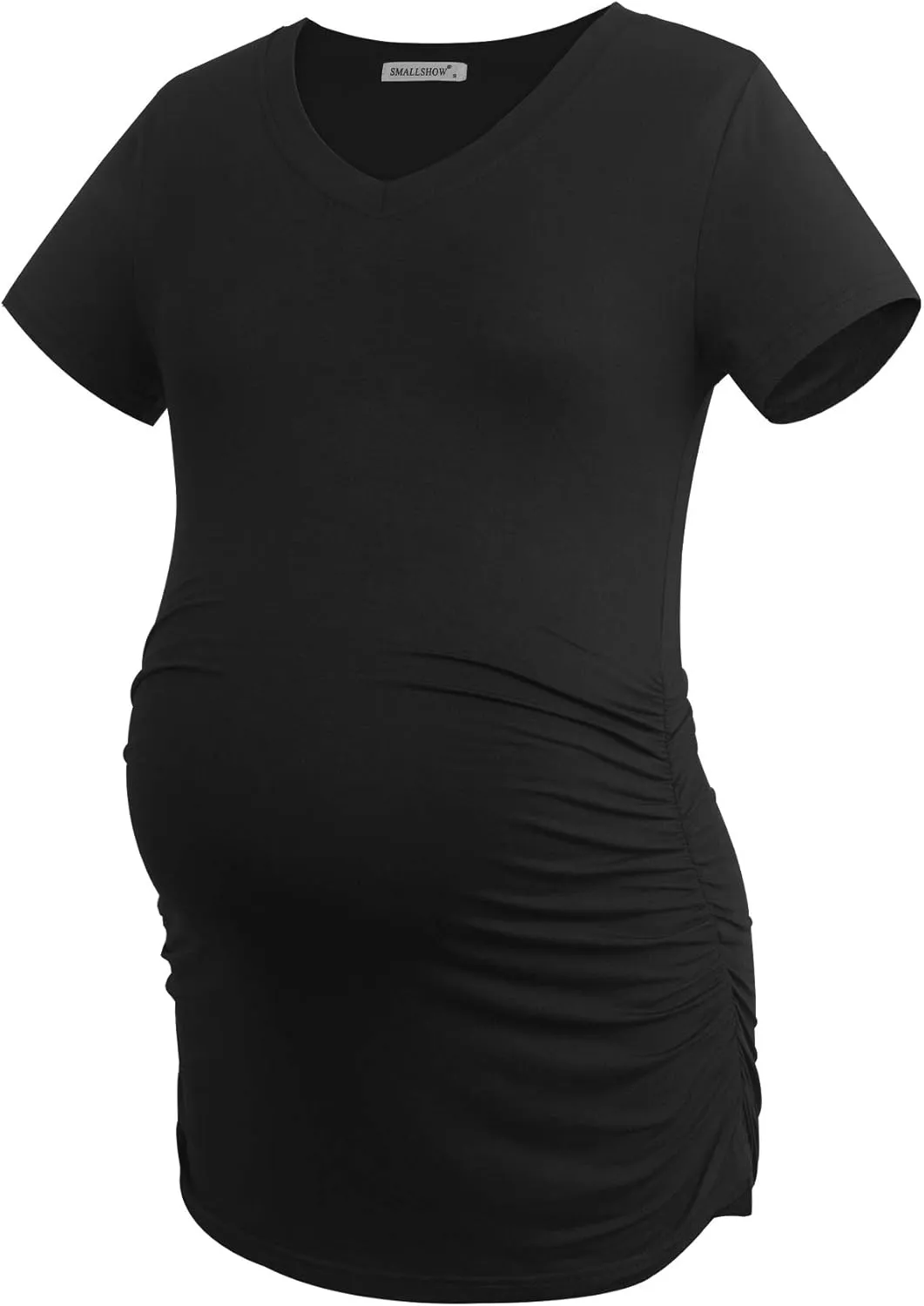 Smallshow Women's V Neck Maternity Clothes Tops Side Ruched Pregnancy T Shirt