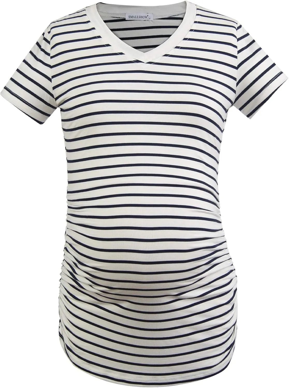 Smallshow Women's V Neck Maternity Clothes Tops Side Ruched Pregnancy T Shirt