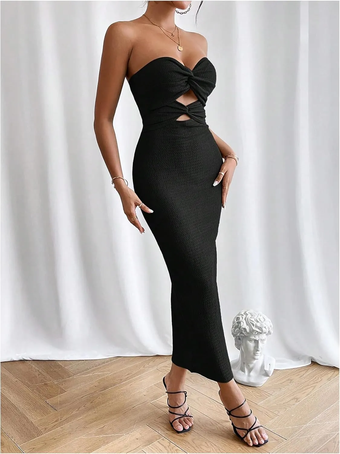 SOLY HUX Women's Cut Out Off Shoulder Bodycon Tube Dress Elegant Evening Cocktail Long Dress