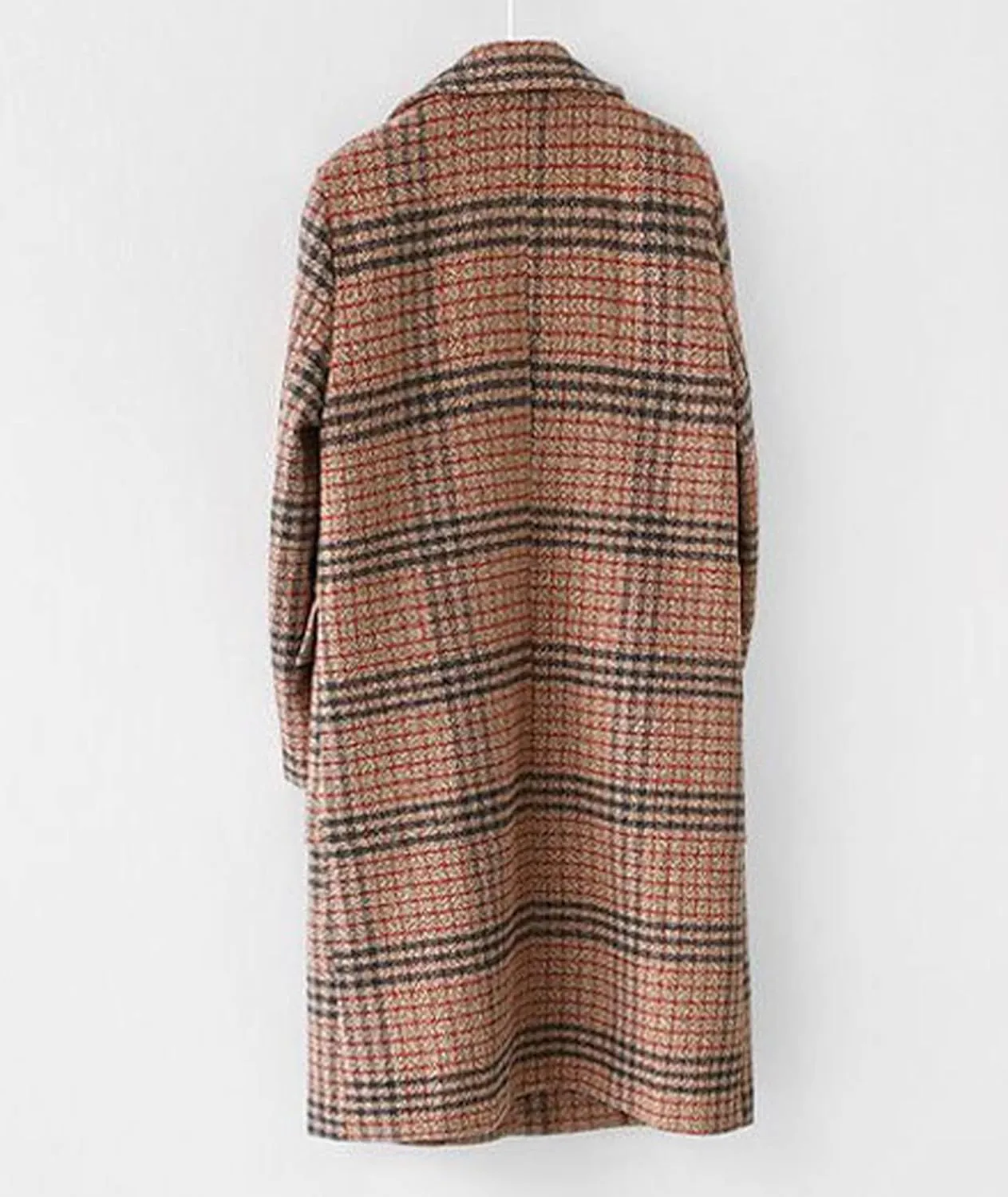SOMTHRON Women's Plaid Trench Coat Oversize Double Breasted Lapel Jacket Mid-Long Winter Pea Coat Overcoat