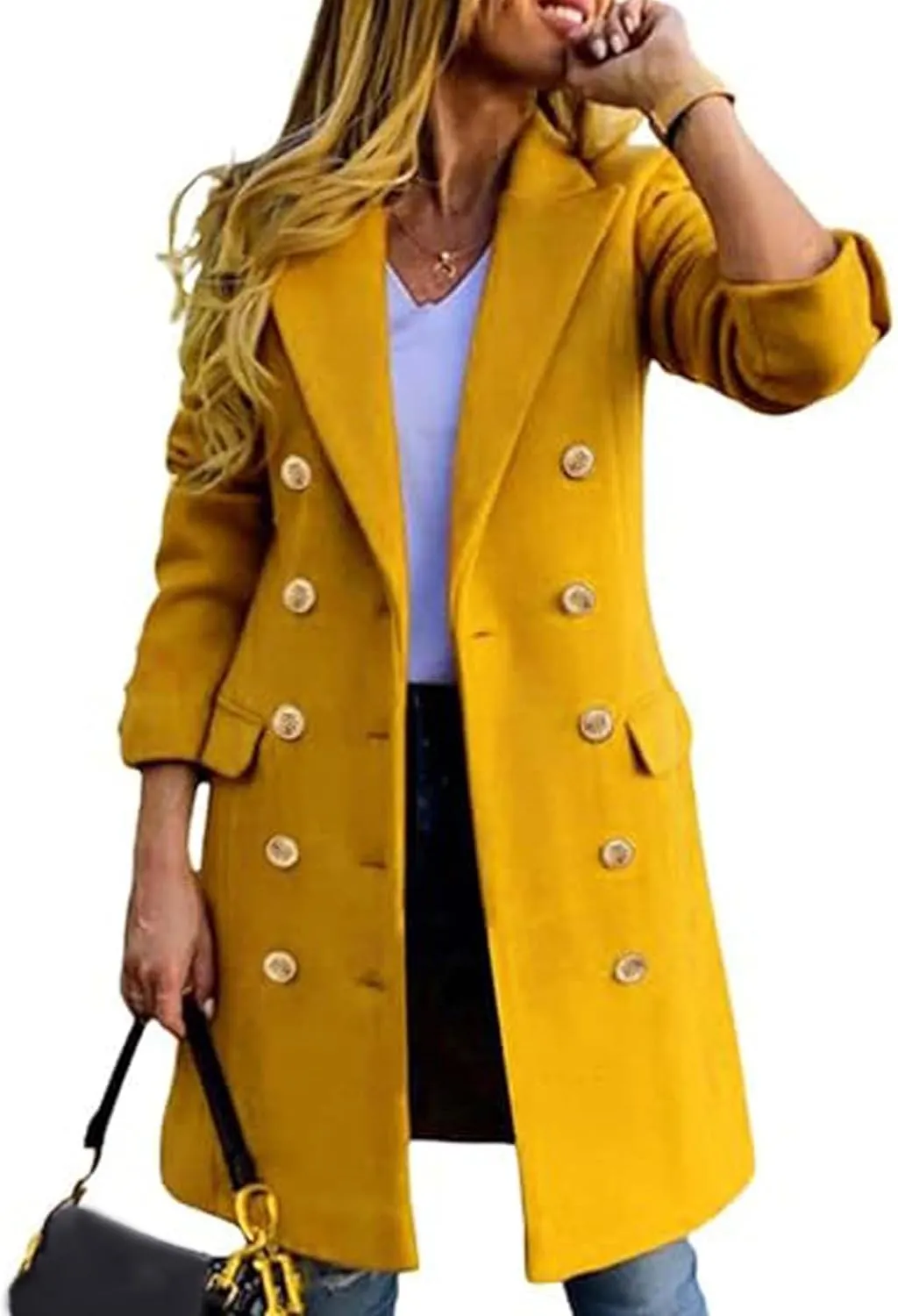 SOMTHRON Women's Winter Trench Coat Double Breasted Notched Lapel Peacoat Jacket Casual Long Overcoat