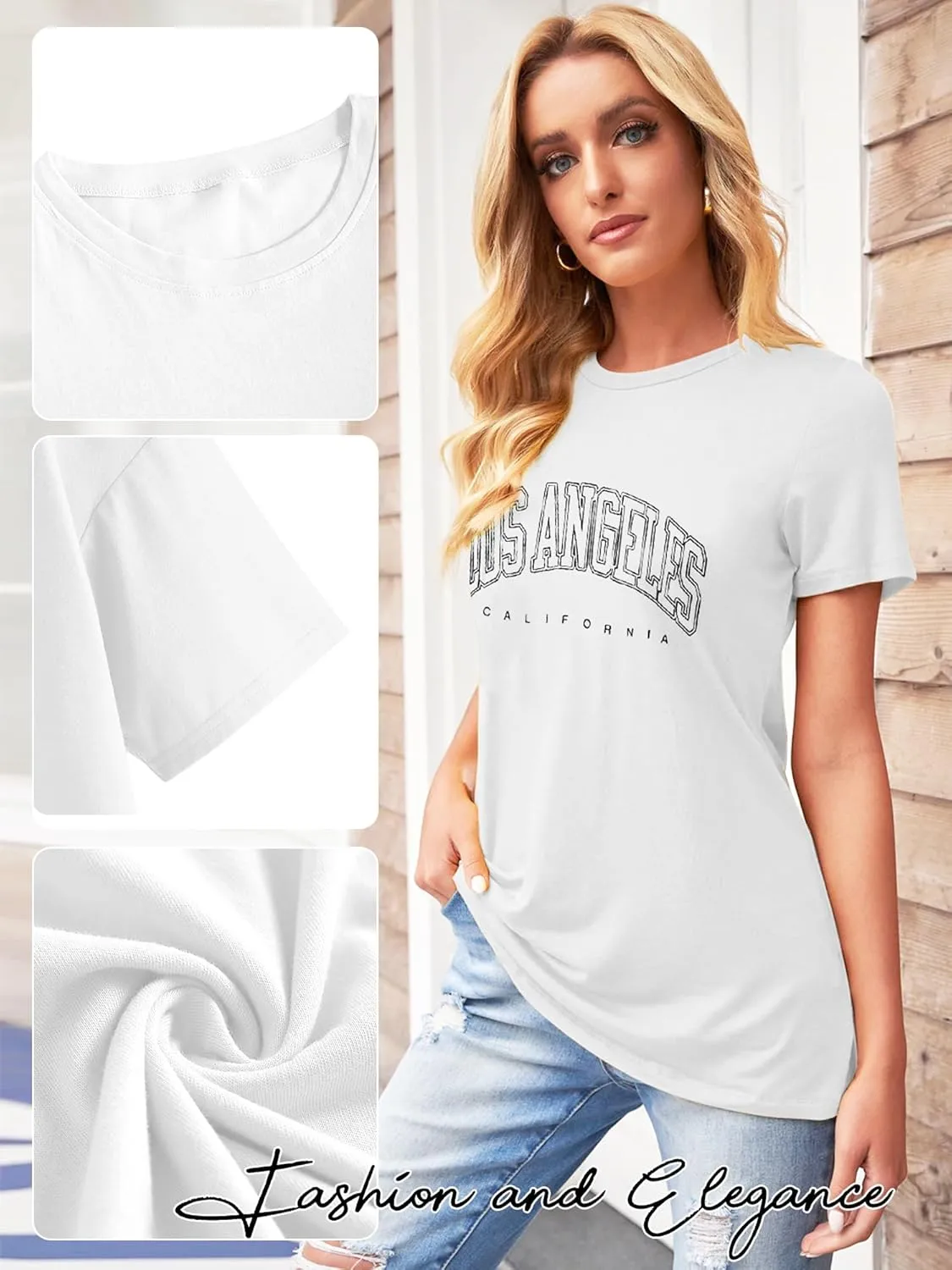 TAKEYAL Women Los Angeles Graphic T Shirts California Letter Print Short Sleeve Tee Loose Casual Tops