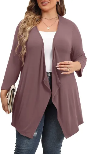 TIANZHU Women Cardigan Lightweight 3/4 Sleeve Casual Open Front Light Cardigan Drape Duster Sweaters