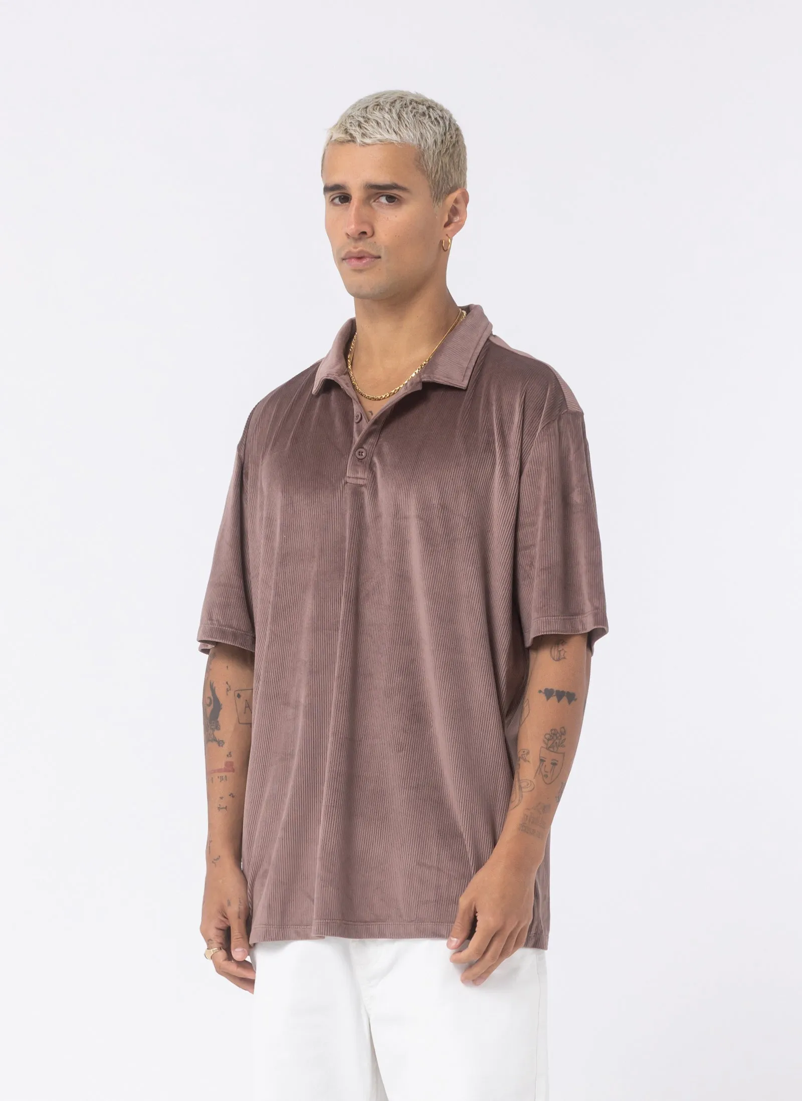 Velour Cord Polo Thistle