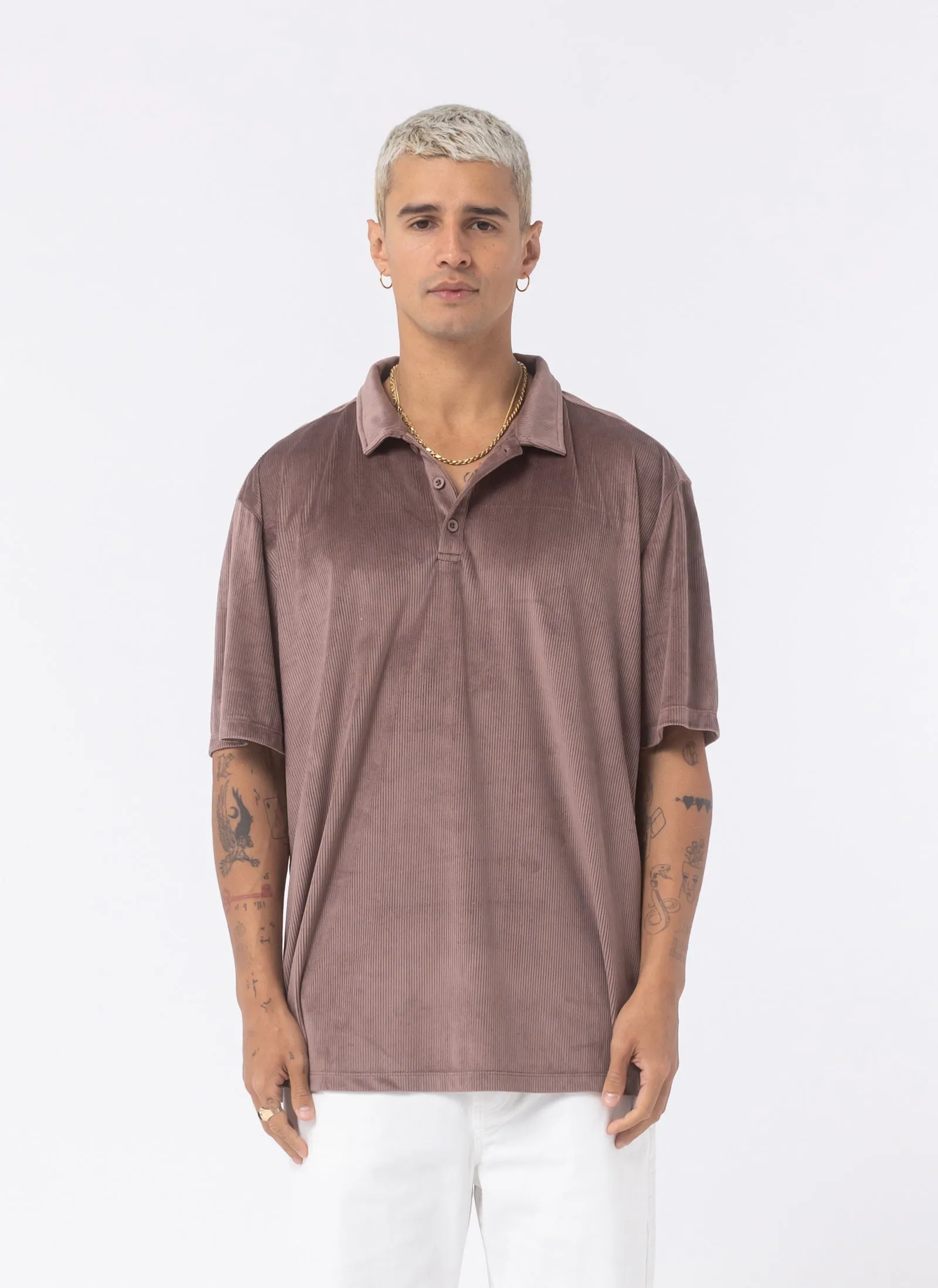 Velour Cord Polo Thistle