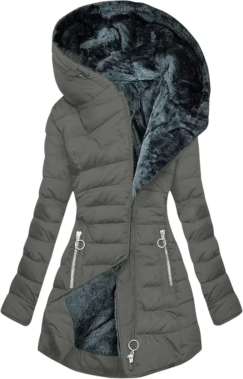 Winter Coats For Women Fleece Lined Puffer Jackets Thicken Hooded Long Coats Sherpa Warm Plus Size Outerwear 2024
