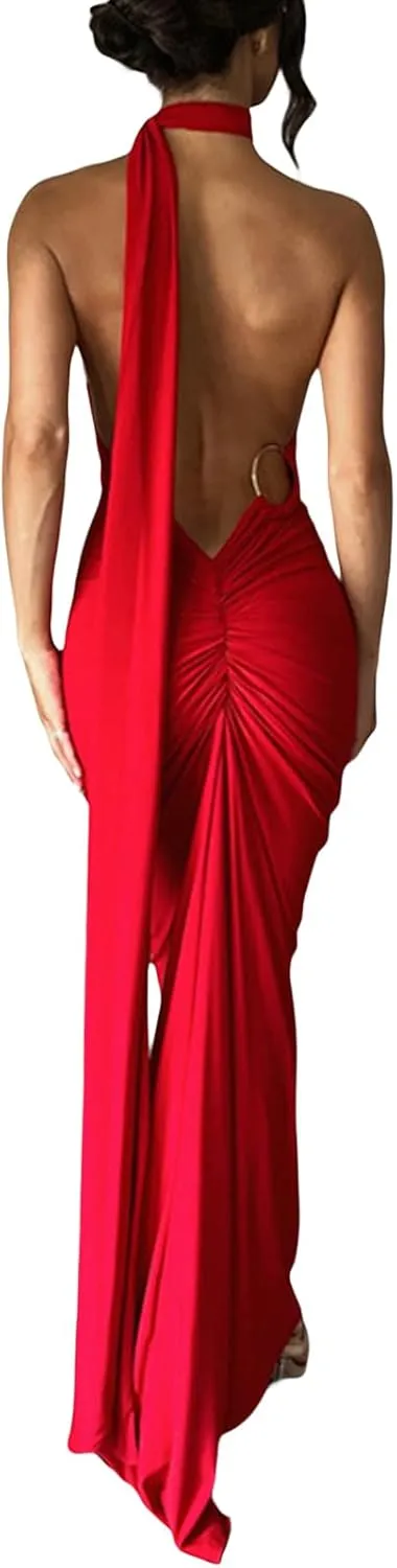 Women Sexy Backless Dress Bodycon Sleeveless Open Back Maxi Dress Going Out Elegant Party Cocktail Long Dress