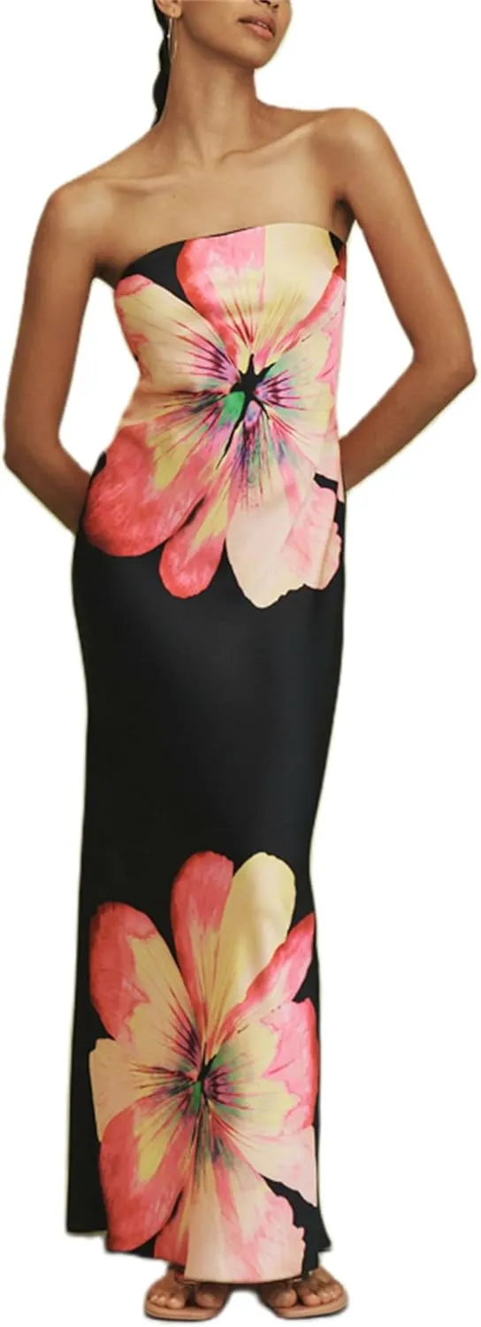 Women Sexy Floral Bodycon Maxi Dress Elegant Dress Sleeveless Summer Long Dress Cocktail Party Dress Beachwear
