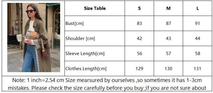 Women Solid Single Breasted Lapel Windbreaker Long Sleeve Plaid Lining Trench Coat 2024 New Autumn Chic High Street Overcoat