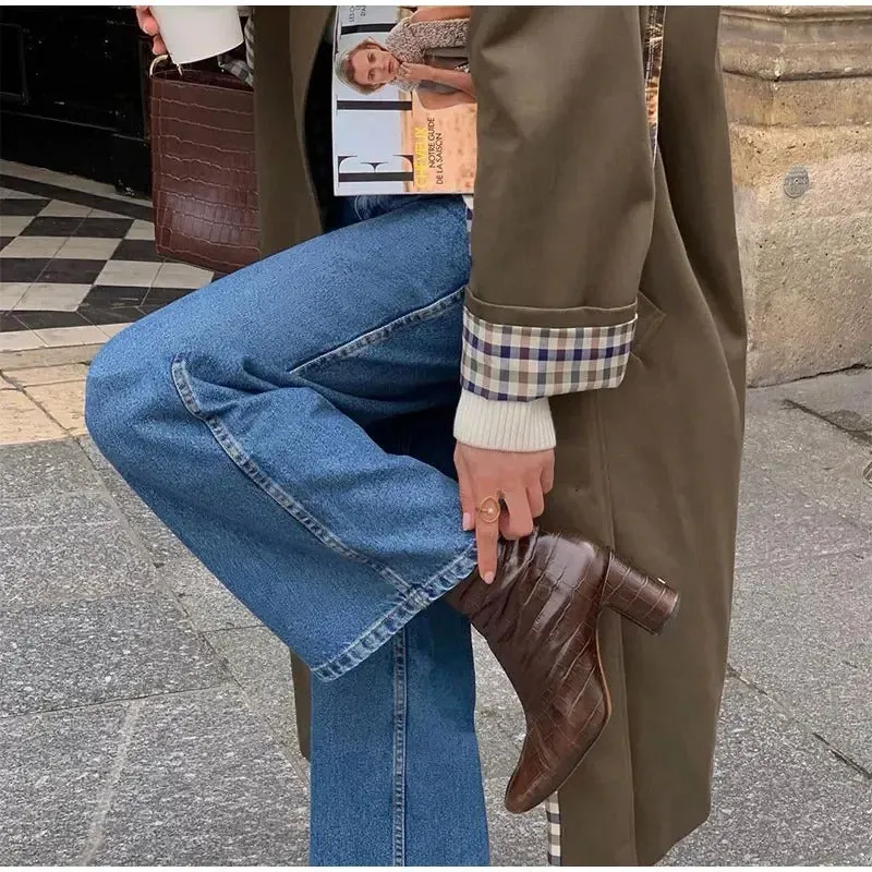 Women Solid Single Breasted Lapel Windbreaker Long Sleeve Plaid Lining Trench Coat 2024 New Autumn Chic High Street Overcoat
