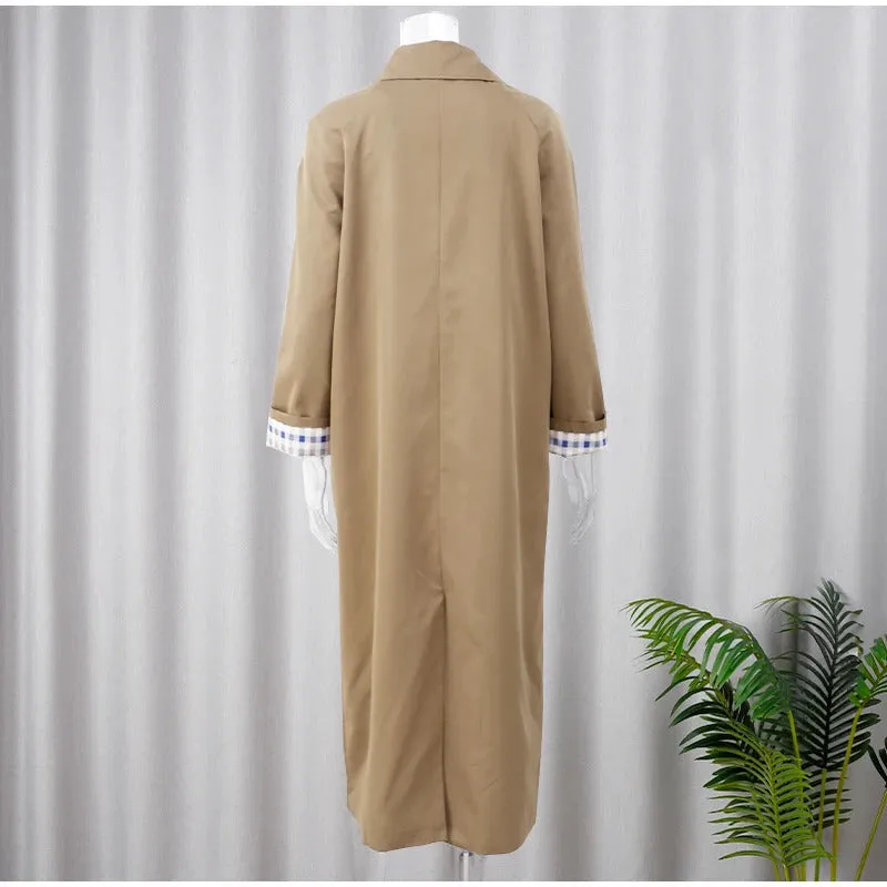 Women Solid Single Breasted Lapel Windbreaker Long Sleeve Plaid Lining Trench Coat 2024 New Autumn Chic High Street Overcoat