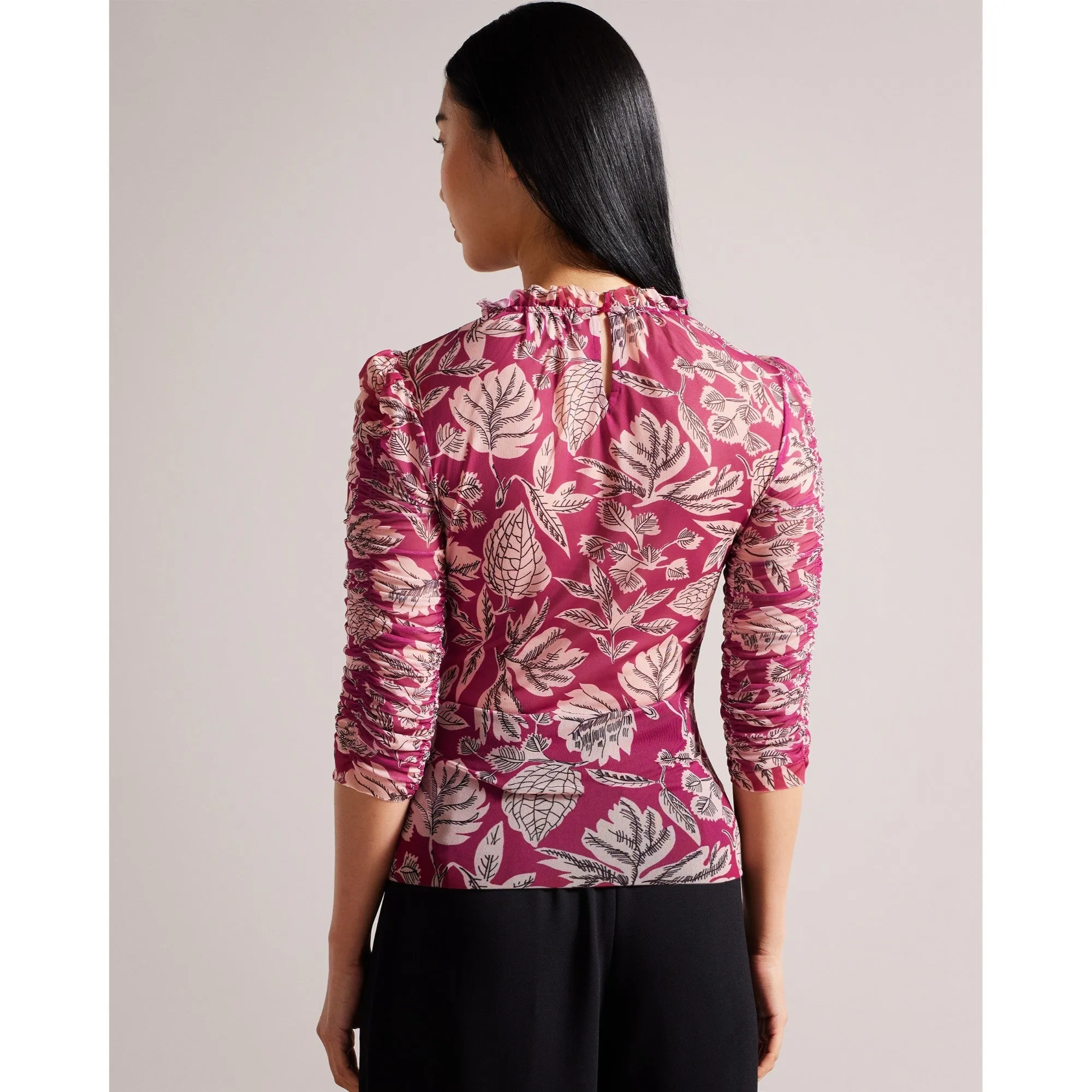 Women Wmb-Izabelo-Printed Mesh Top With Frills - Brt-Pink