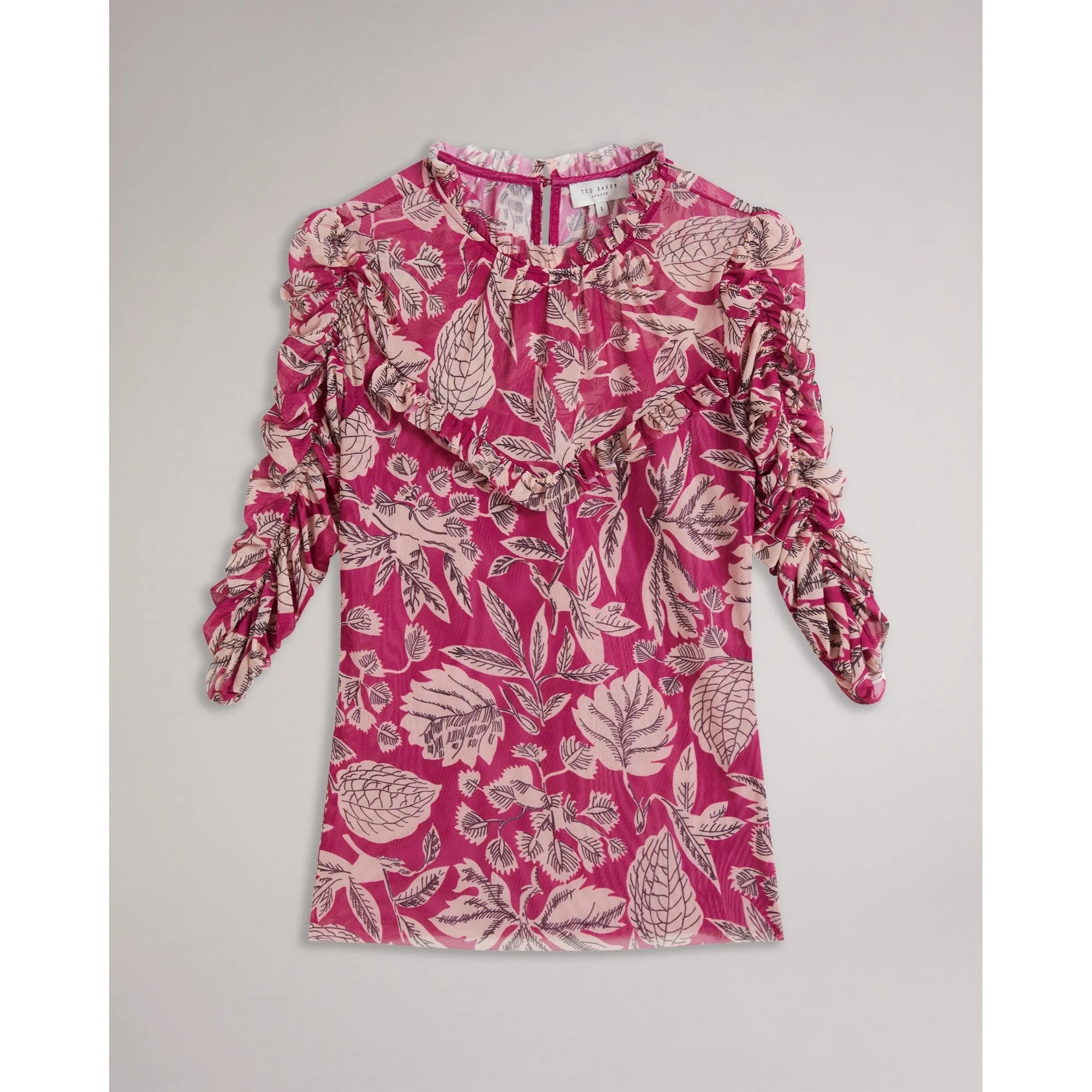 Women Wmb-Izabelo-Printed Mesh Top With Frills - Brt-Pink