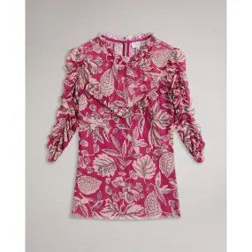 Women Wmb-Izabelo-Printed Mesh Top With Frills - Brt-Pink