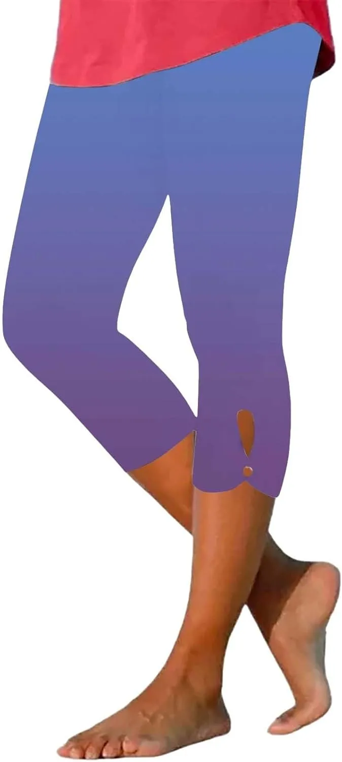 Womens Capris Summer High Waist Cropped Knee Lenth Short Stretchy Leggings Leggings Workout Compression Pants