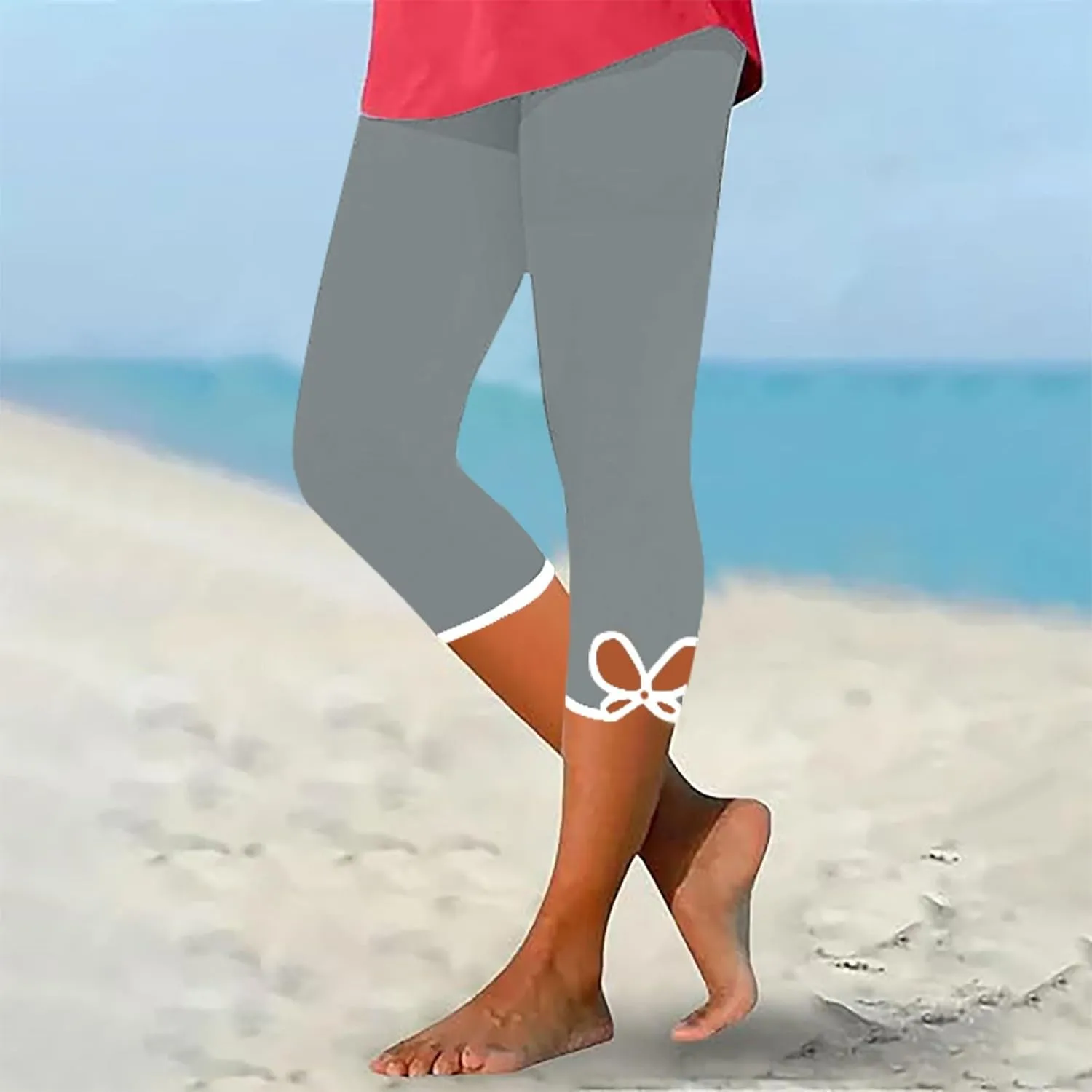 Womens Capris Summer High Waist Cropped Knee Lenth Short Stretchy Leggings Leggings Workout Compression Pants