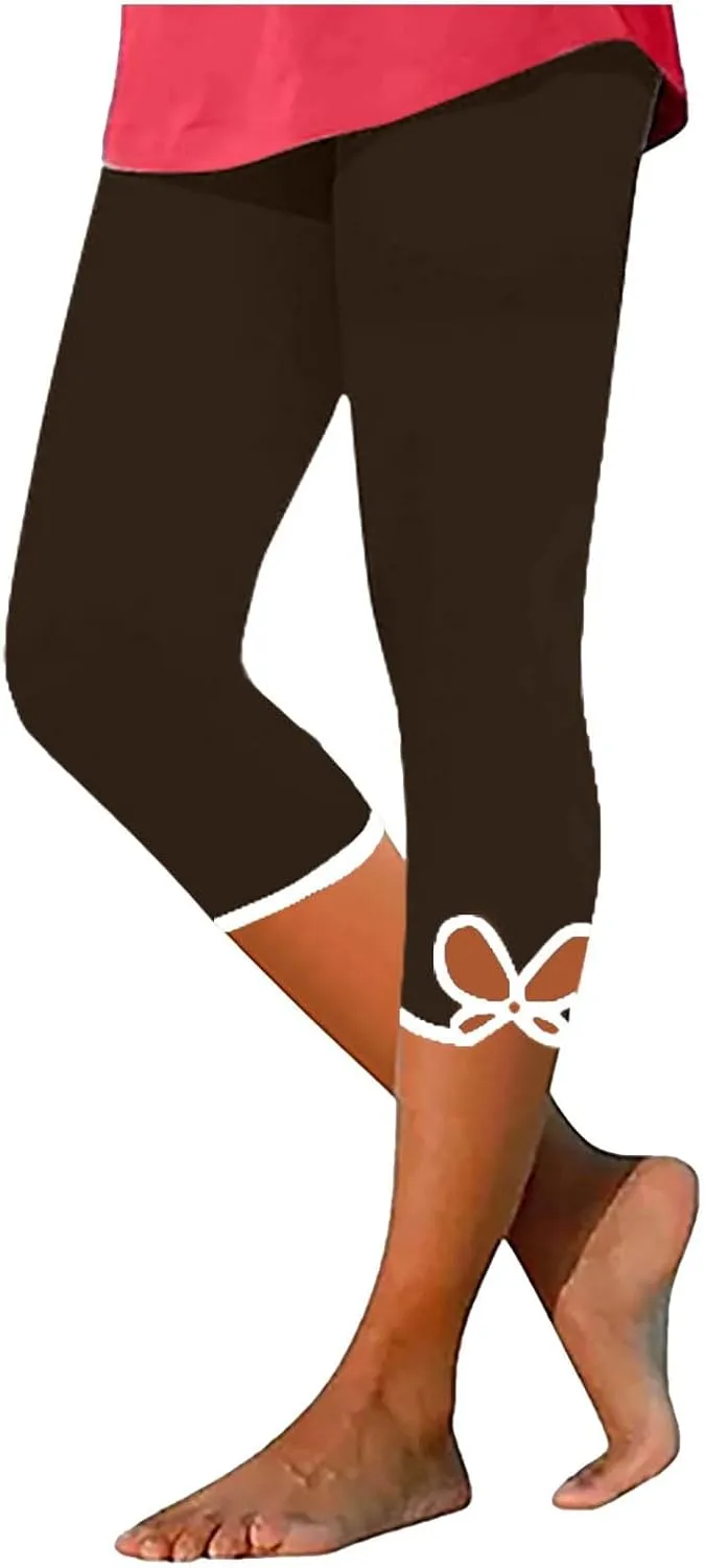 Womens Capris Summer High Waist Cropped Knee Lenth Short Stretchy Leggings Leggings Workout Compression Pants