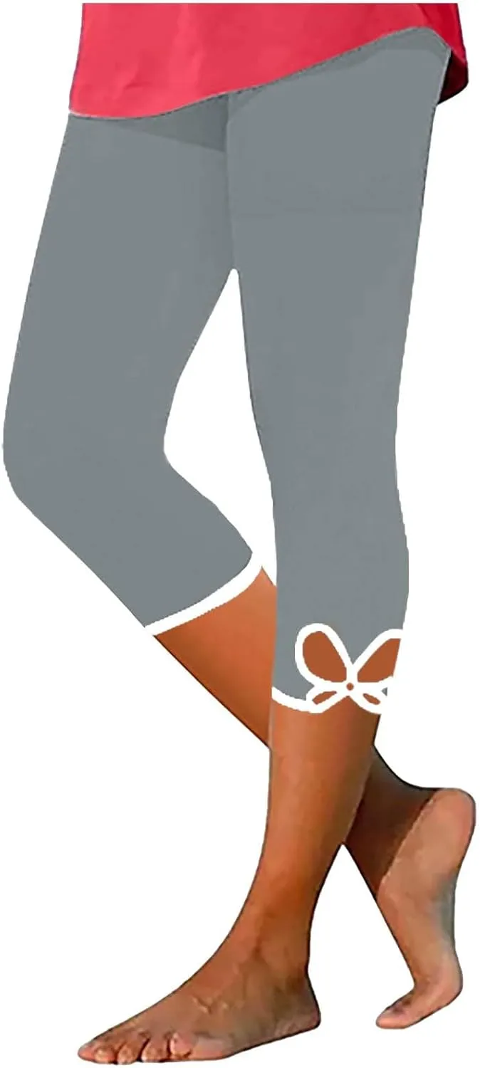 Womens Capris Summer High Waist Cropped Knee Lenth Short Stretchy Leggings Leggings Workout Compression Pants