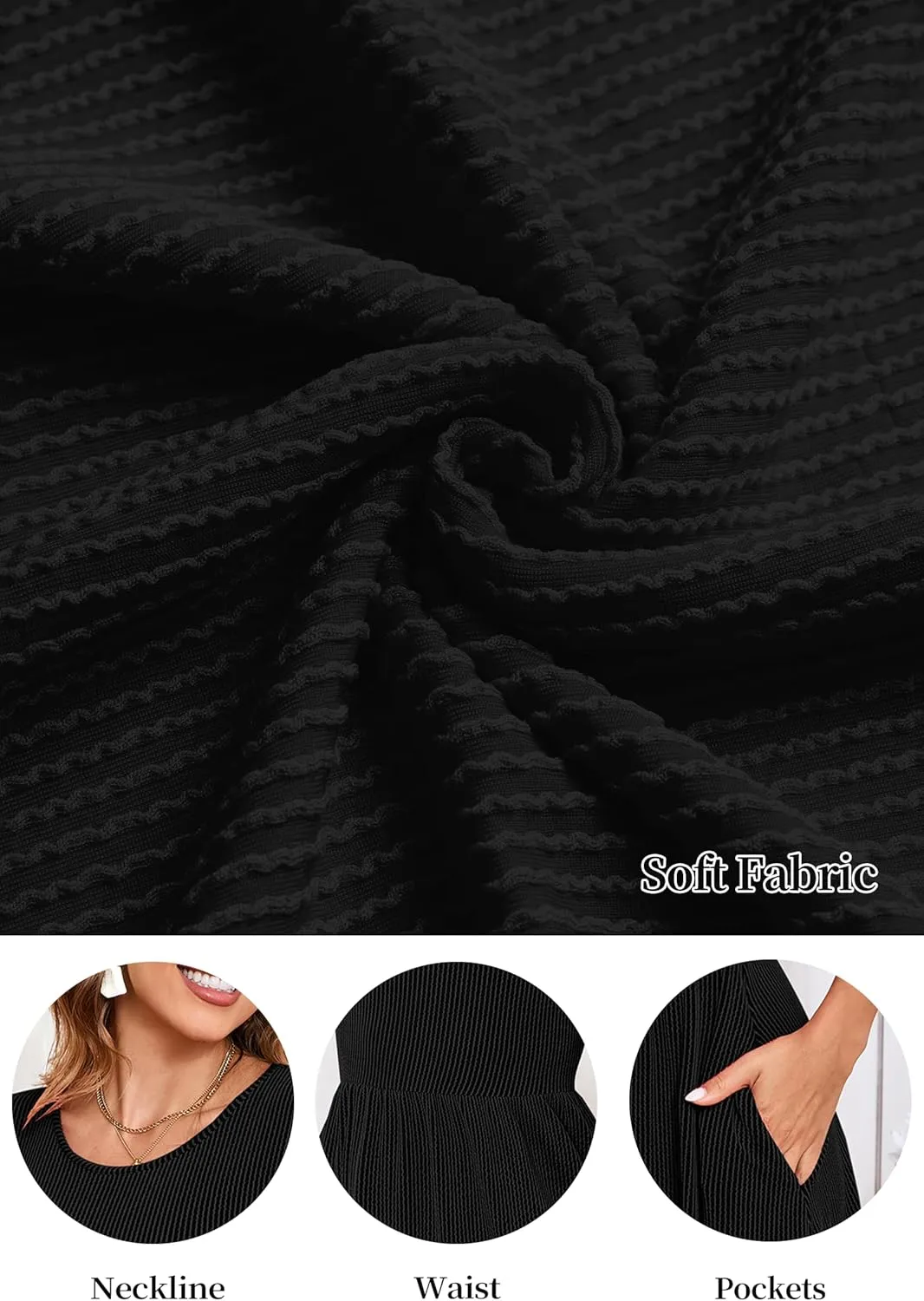Women's Casual Sweater Dress Ribbed Knit Long Sleeve Crew Neck A-Line Knee Length Midi Dresses with Pockets