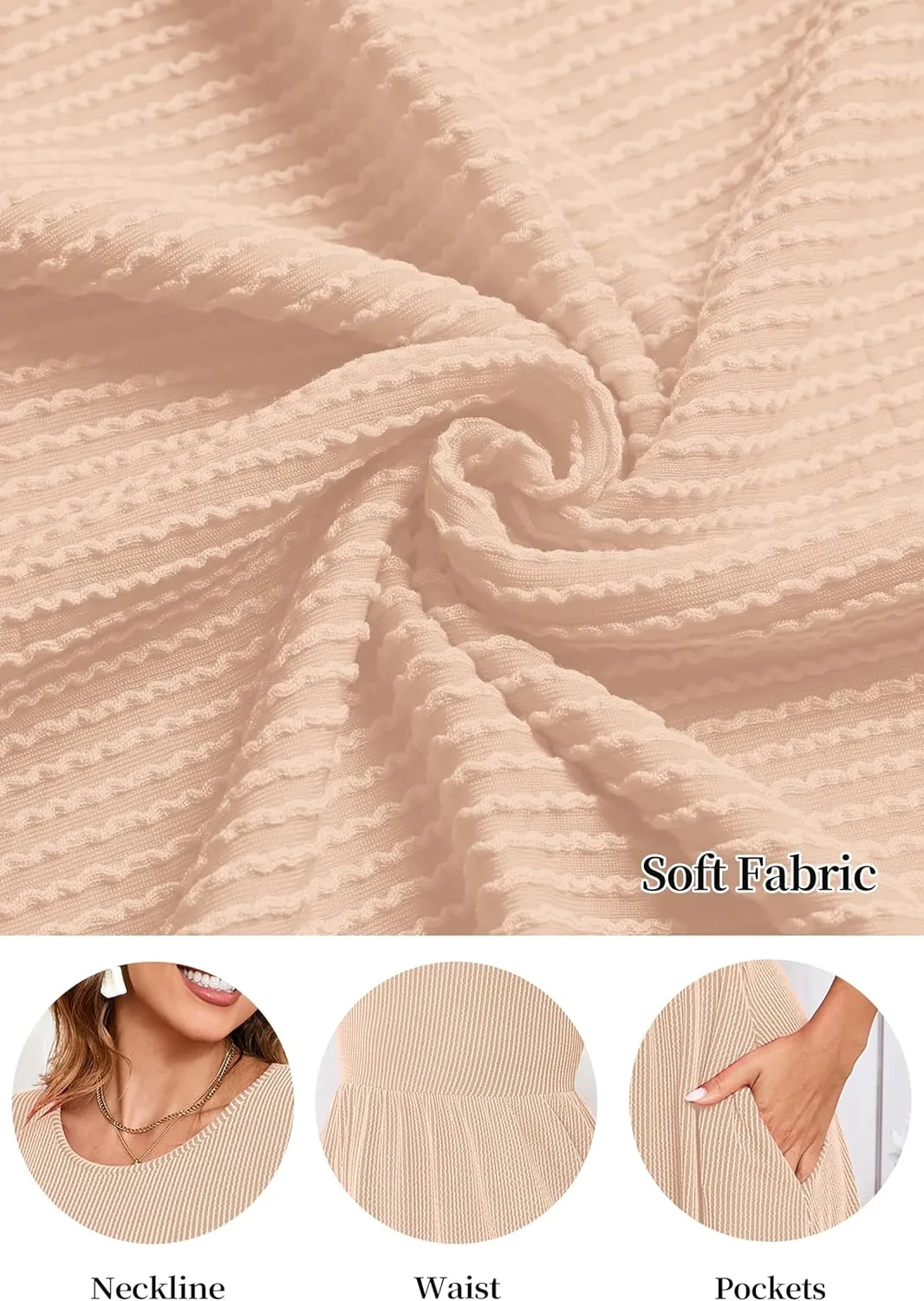 Women's Casual Sweater Dress Ribbed Knit Long Sleeve Crew Neck A-Line Knee Length Midi Dresses with Pockets