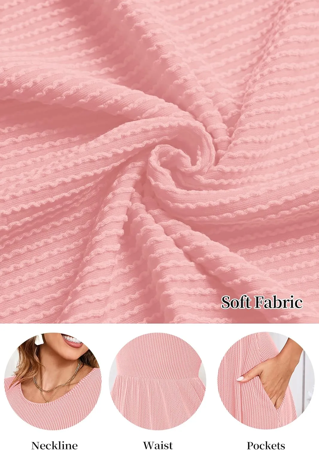 Women's Casual Sweater Dress Ribbed Knit Long Sleeve Crew Neck A-Line Knee Length Midi Dresses with Pockets