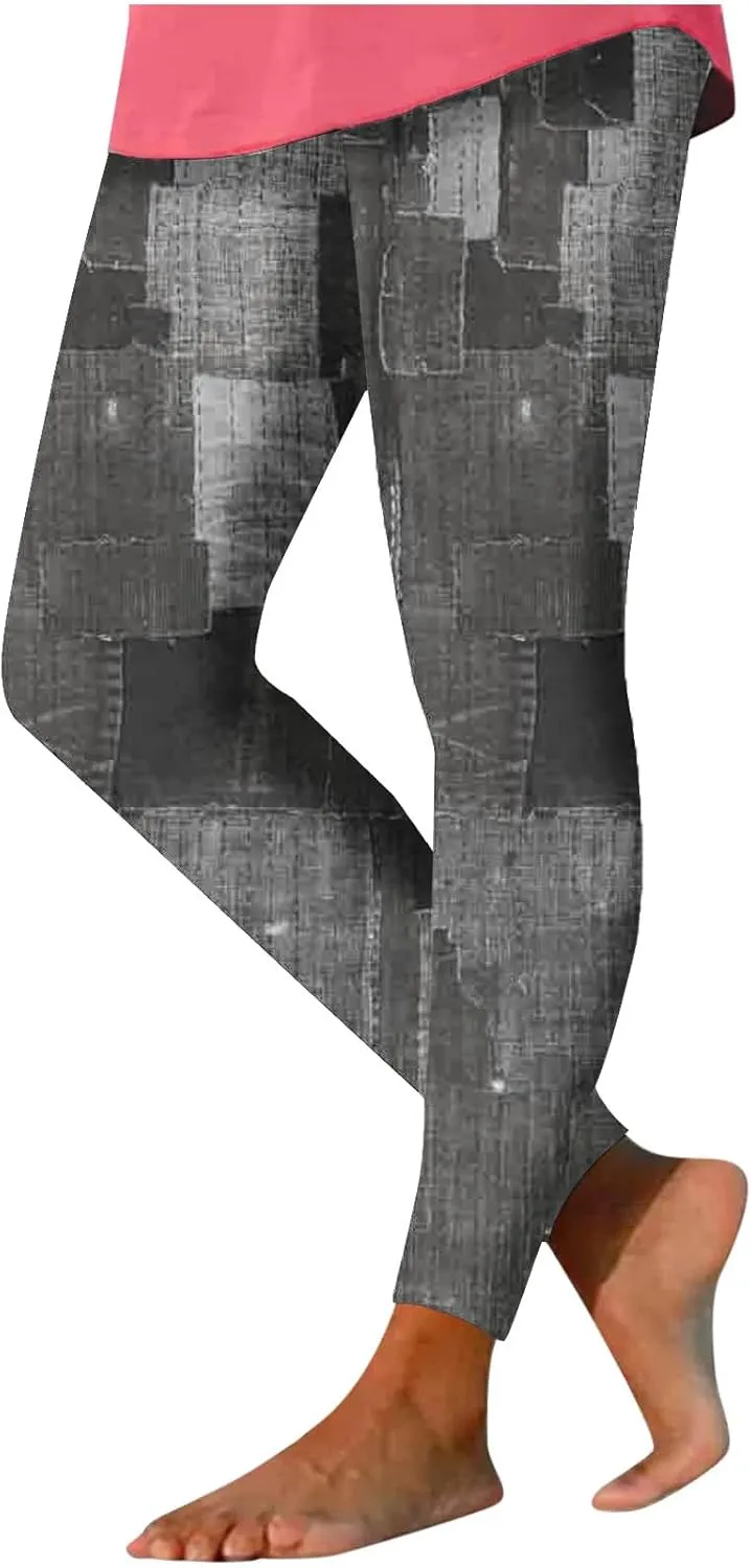 Women's Jean Look Jeggings Tights Slimming Stretchy Faux Denim Leggings Pants Capri High Waist Skinny Jean Leggings