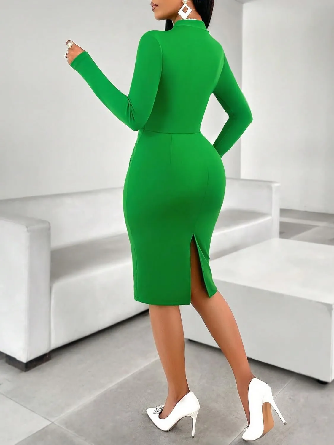 Women's Midi Dress Elegant Hip-Hugging Dress for, Knit Mid-Length Dress