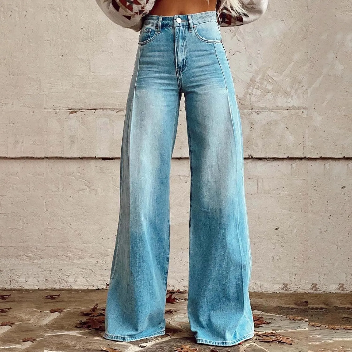 Womens Oversized Plus Size Sweatpant Jeans Summer Vintage High Waisted Stretchy Wide Leg Denim Pants Y2K Cute Bottoms