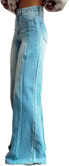Womens Oversized Plus Size Sweatpant Jeans Summer Vintage High Waisted Stretchy Wide Leg Denim Pants Y2K Cute Bottoms