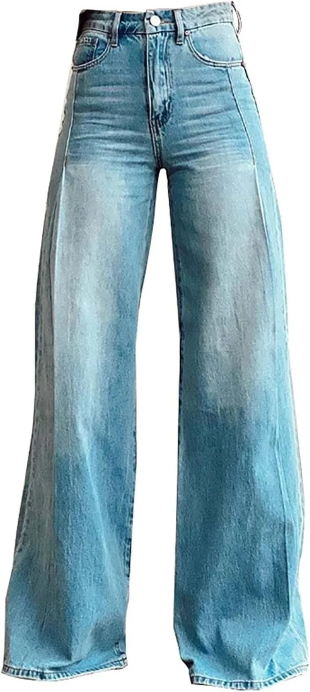 Womens Oversized Plus Size Sweatpant Jeans Summer Vintage High Waisted Stretchy Wide Leg Denim Pants Y2K Cute Bottoms