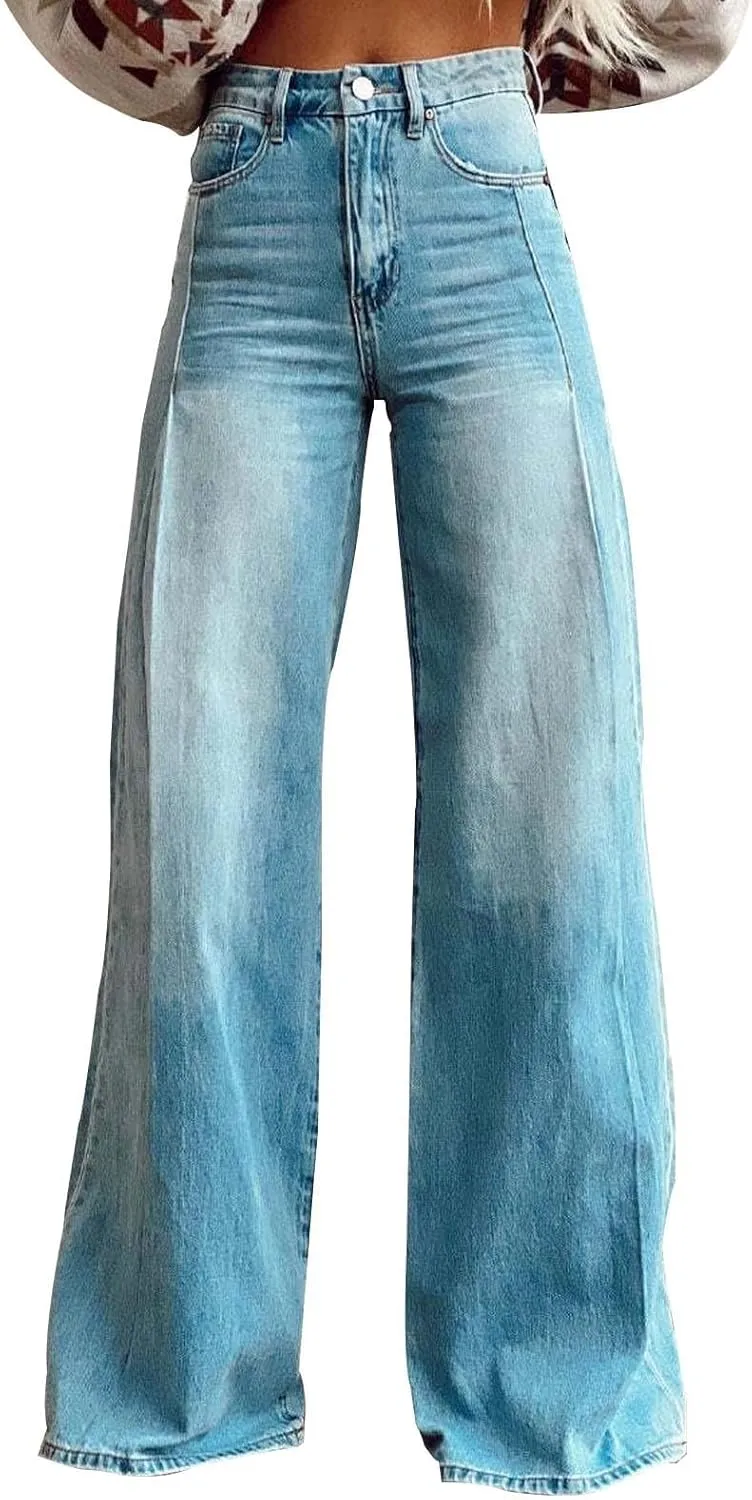 Womens Oversized Plus Size Sweatpant Jeans Summer Vintage High Waisted Stretchy Wide Leg Denim Pants Y2K Cute Bottoms