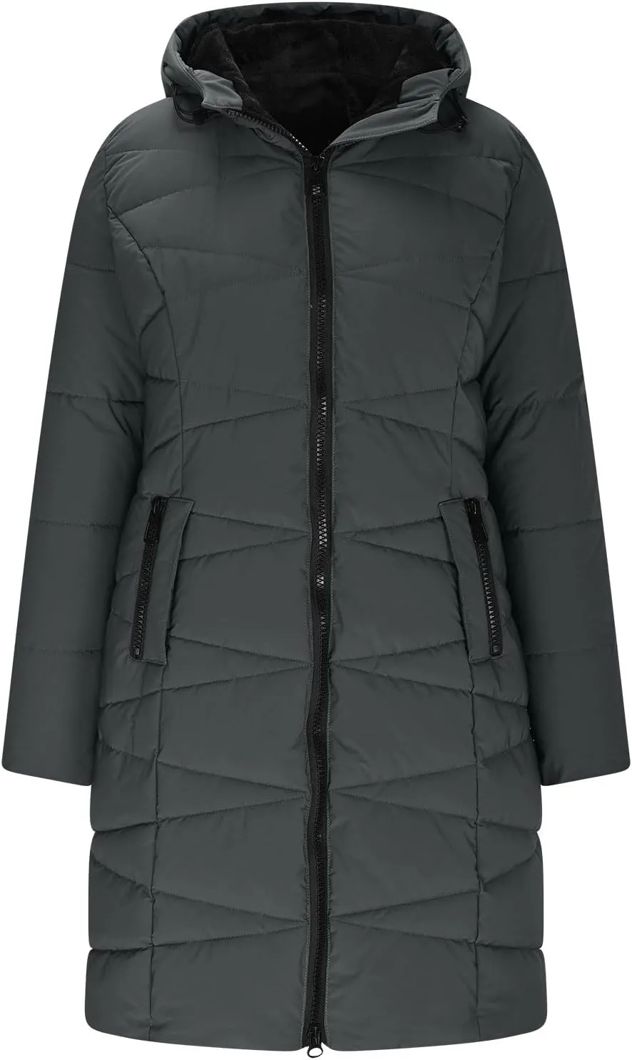 Womens Winter Long Coats Trendy Warm Puffer Jacket Sherpa Fleece Lined Down Coat Thicken Hooded Parka Padded Coats